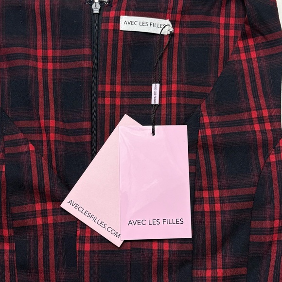 NWT Avec Les Filles Sleeveless Plaid Fit & Flare Midi Dress Size 10 Red Lined - Picture 9 of 9
